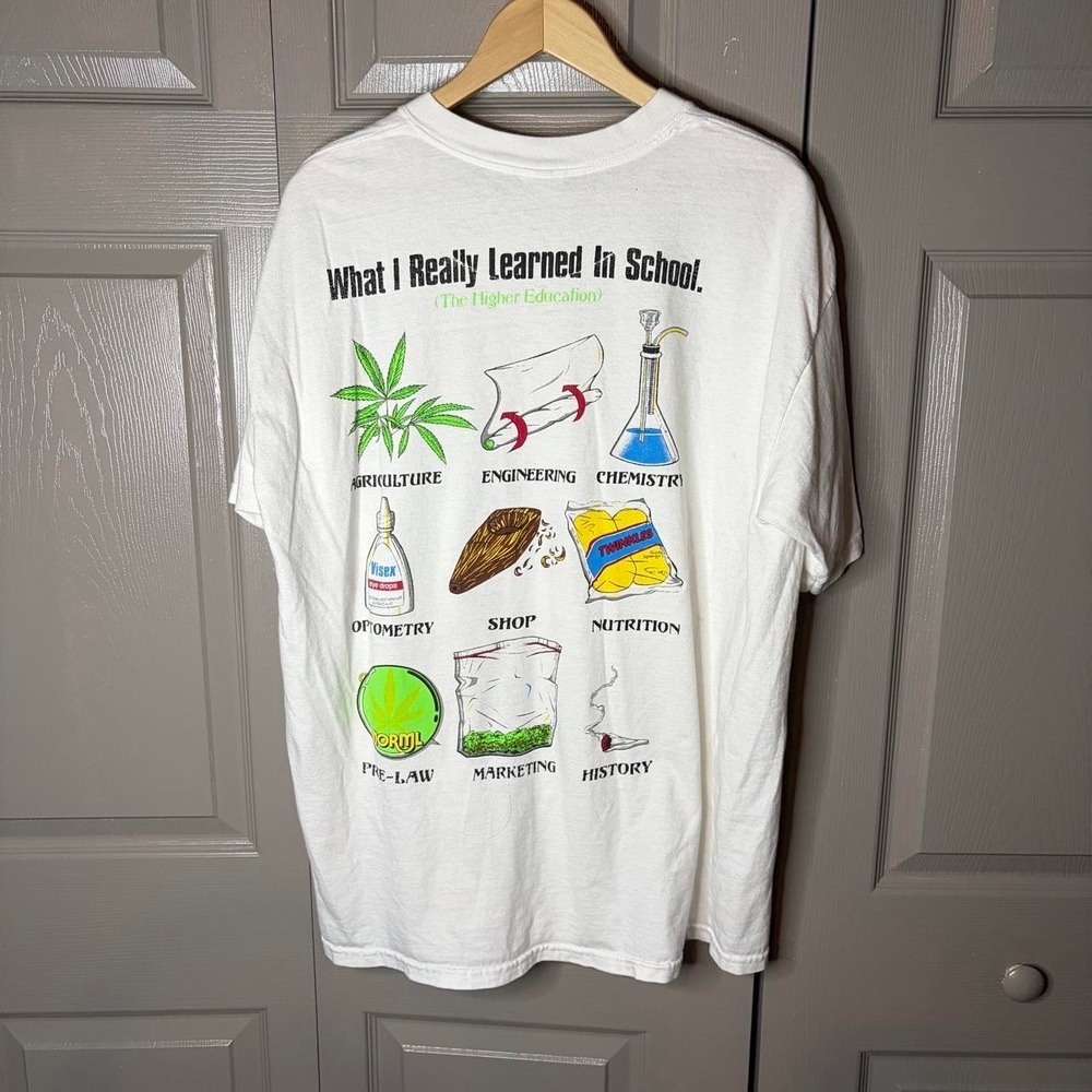Vintage Gildan What I Really Learned In School 420 Humor T-Shirt White XL